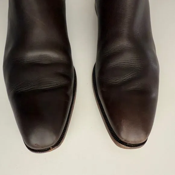 Gucci Chelsea Side Gore Snip Toe Dark Brown Leather Pull On Boots men 9
