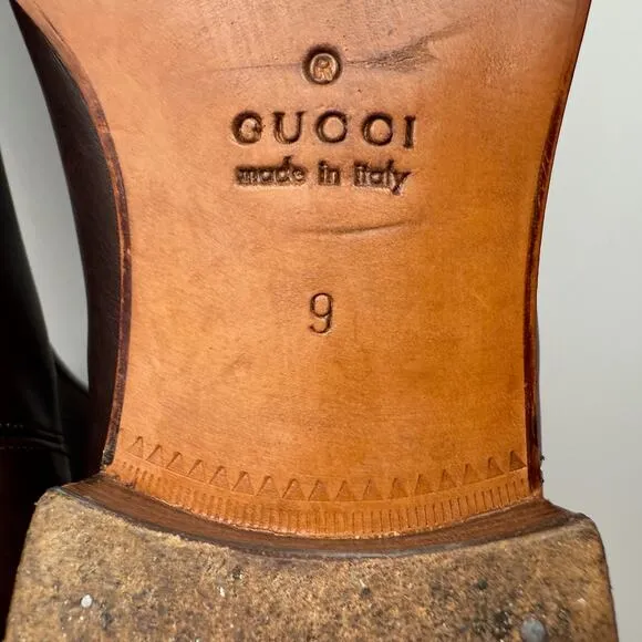 Gucci Chelsea Side Gore Snip Toe Dark Brown Leather Pull On Boots men 9