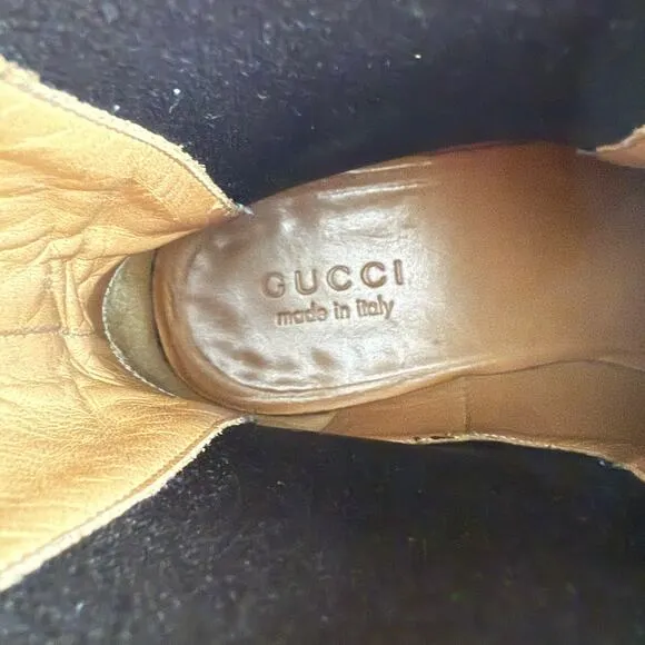 Gucci Chelsea Side Gore Snip Toe Dark Brown Leather Pull On Boots men 9