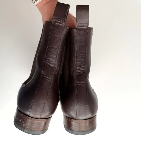 Gucci Chelsea Side Gore Snip Toe Dark Brown Leather Pull On Boots men 9
