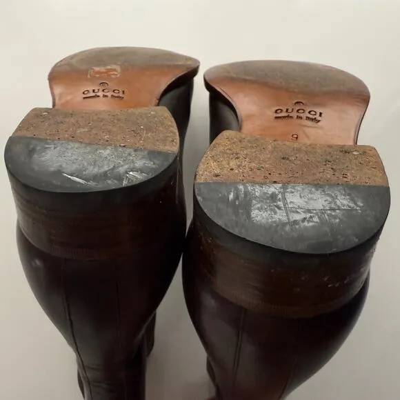 Gucci Chelsea Side Gore Snip Toe Dark Brown Leather Pull On Boots men 9