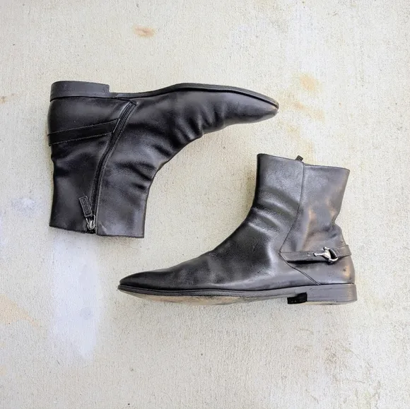 Gucci Side Zip Boots Black Leather Men 10.5