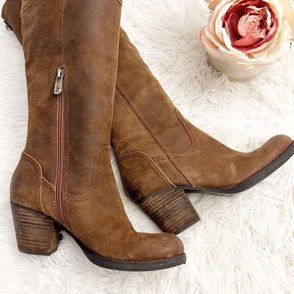 GUESS Dark Brown Suede Heel Western knee cowgirl boots women size 6.5