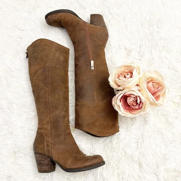 GUESS Dark Brown Suede Heel Western knee cowgirl boots women size 6.5