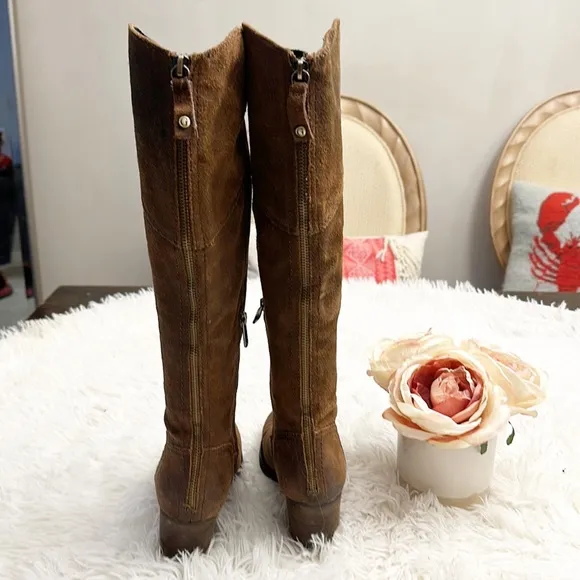 GUESS Dark Brown Suede Heel Western knee cowgirl boots women size 6.5