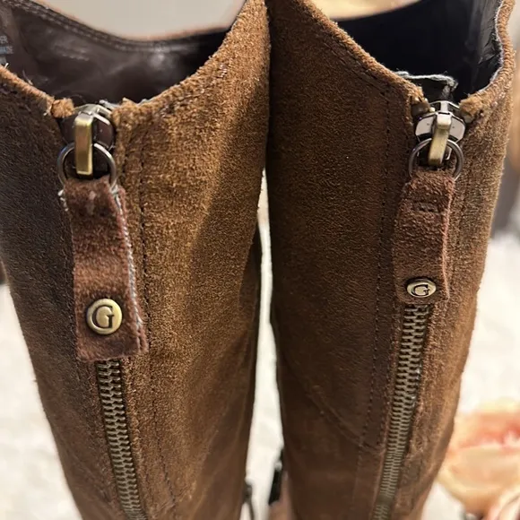 GUESS Dark Brown Suede Heel Western knee cowgirl boots women size 6.5