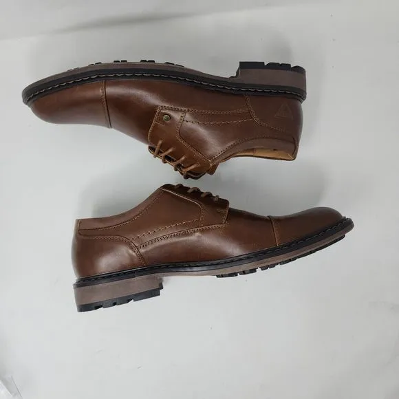Guess Oxford Shoes Mens 7.5 Brown Sachin Lace Up Faux Leather Logo Dress Casual