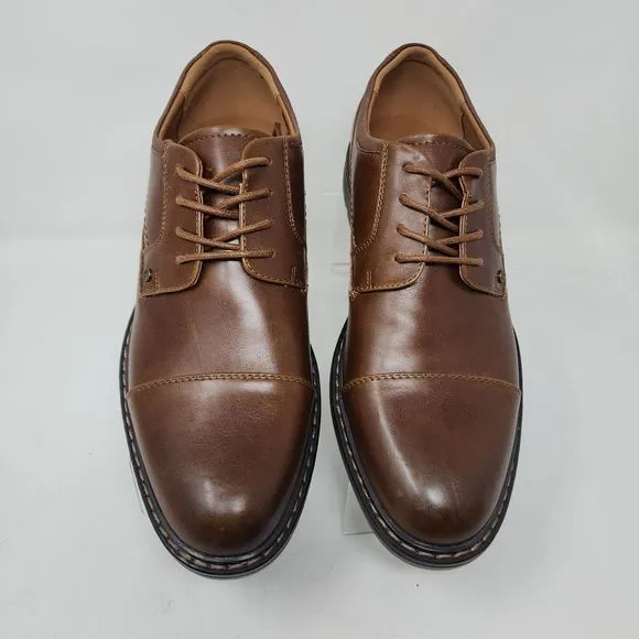 Guess Oxford Shoes Mens 7.5 Brown Sachin Lace Up Faux Leather Logo Dress Casual
