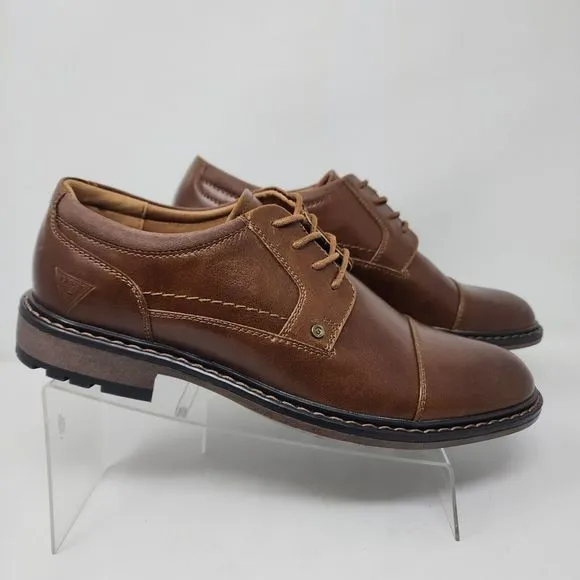 Guess Oxford Shoes Mens 7.5 Brown Sachin Lace Up Faux Leather Logo Dress Casual