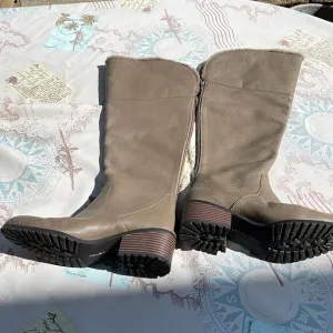 H by Halston Taupe Leather Over-the-knee Boots with Faux Fur - “Donna”, SZ 6.5M