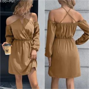 Halle Cold-Shoulder Mini Dress - Tan