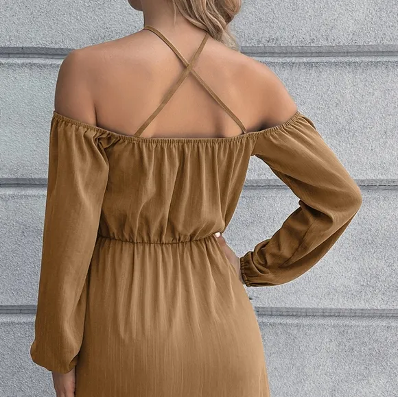 Halle Cold-Shoulder Mini Dress - Tan