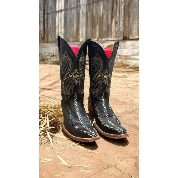 Hand Crafted Black Genuine Leather Embroidered Western  Cowboy Boots Men 9.5 -28