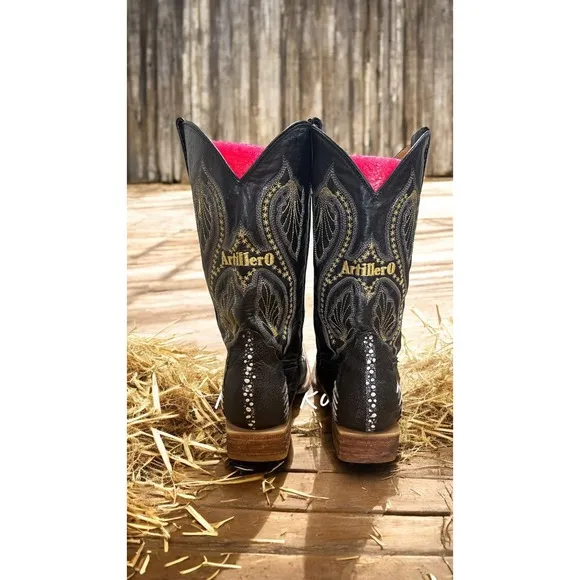 Hand Crafted Black Genuine Leather Embroidered Western  Cowboy Boots Men 9.5 -28