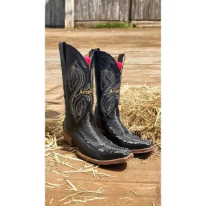 Hand Crafted Black Genuine Leather Embroidered Western  Cowboy Boots Men 9.5 -28