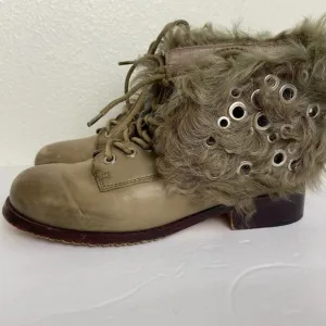 Hand Made Distressed Leather Natural fur Ankle Boots- like NEW
