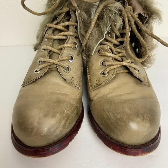 Hand Made Distressed Leather Natural fur Ankle Boots- like NEW