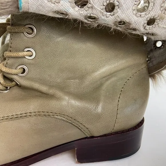 Hand Made Distressed Leather Natural fur Ankle Boots- like NEW
