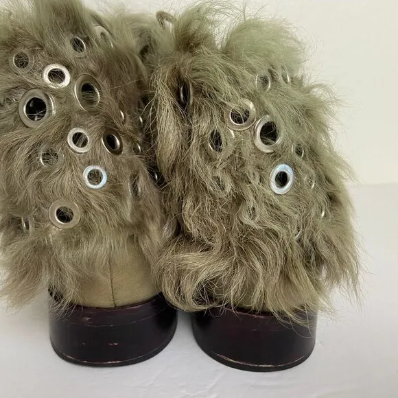 Hand Made Distressed Leather Natural fur Ankle Boots- like NEW