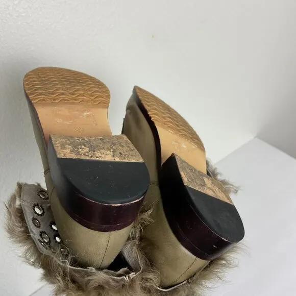 Hand Made Distressed Leather Natural fur Ankle Boots- like NEW