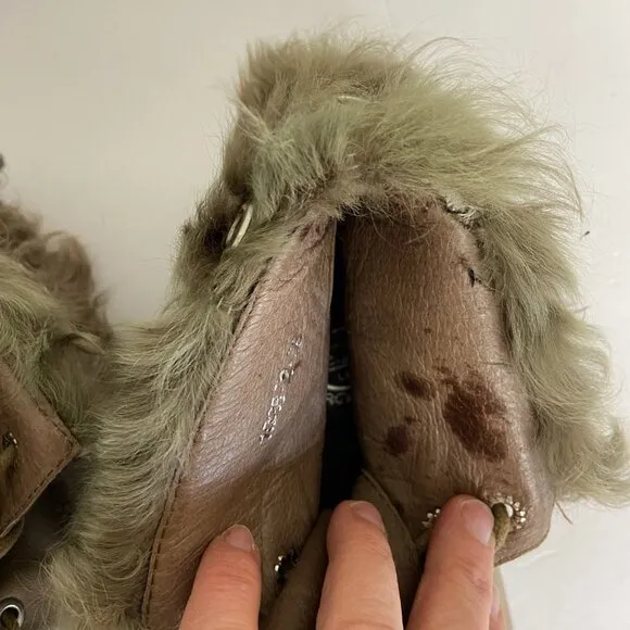 Hand Made Distressed Leather Natural fur Ankle Boots- like NEW