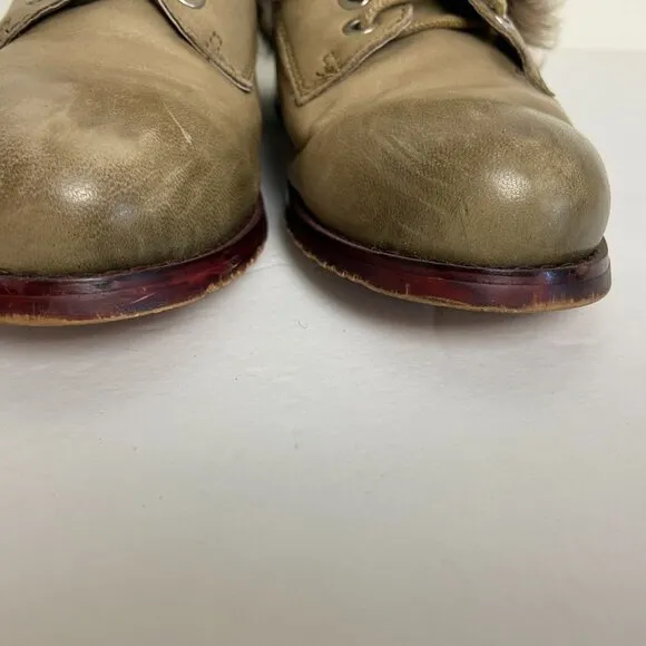 Hand Made Distressed Leather Natural fur Ankle Boots- like NEW