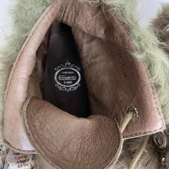 Hand Made Distressed Leather Natural fur Ankle Boots- like NEW