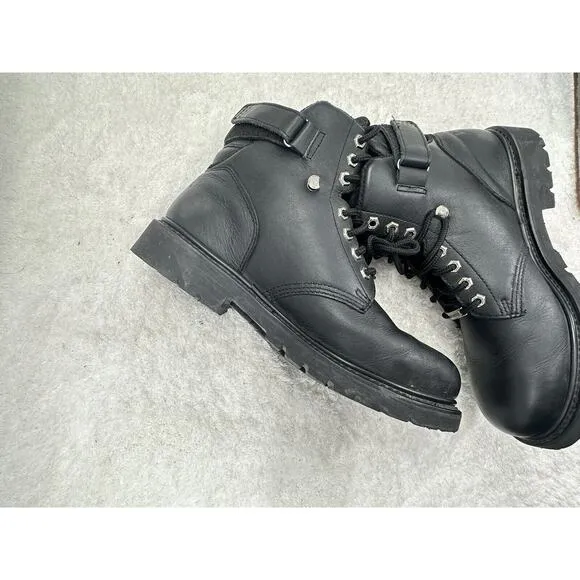 Harley Davidson Ankle Boots Men Size 11.5 Black Leather Adjustable Lace Up 91017