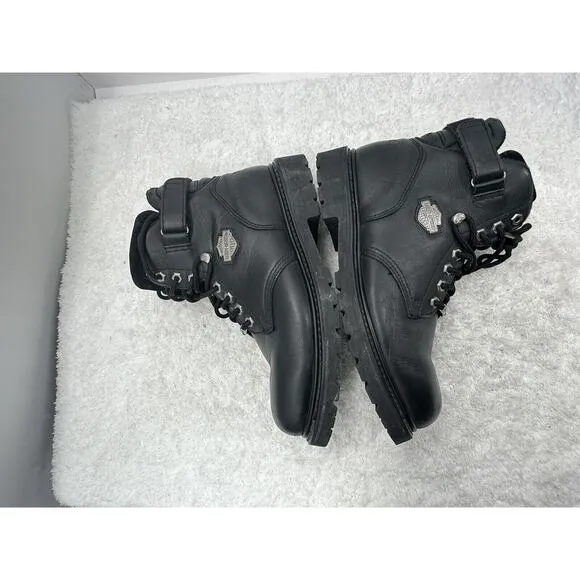 Harley Davidson Ankle Boots Men Size 11.5 Black Leather Adjustable Lace Up 91017