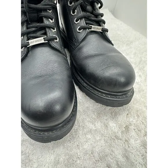Harley Davidson Ankle Boots Men Size 11.5 Black Leather Adjustable Lace Up 91017