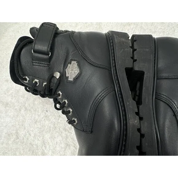 Harley Davidson Ankle Boots Men Size 11.5 Black Leather Adjustable Lace Up 91017