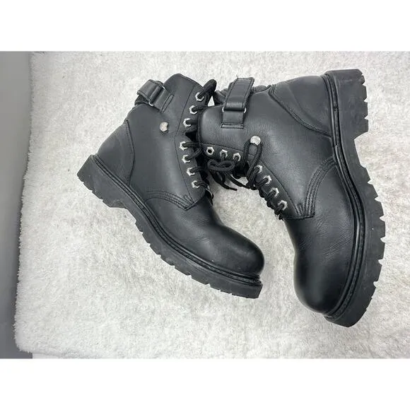 Harley Davidson Ankle Boots Men Size 11.5 Black Leather Adjustable Lace Up 91017