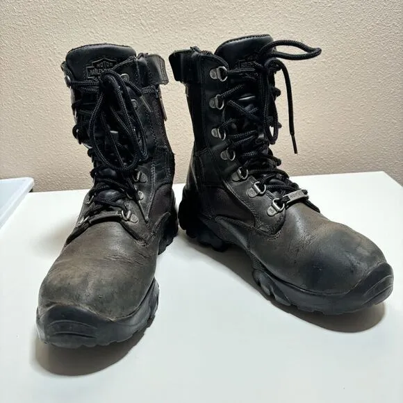 Harley Davidson Hennie Waterproof Black Leather Motorcycle Boot Women 8.5 Vibram