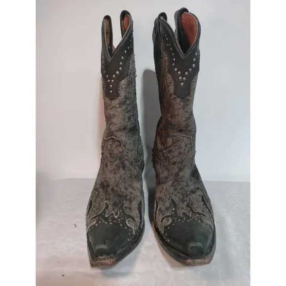 Harley-Davidson Jessa gray leather nickle studs cowboy riding boots woman 8B
