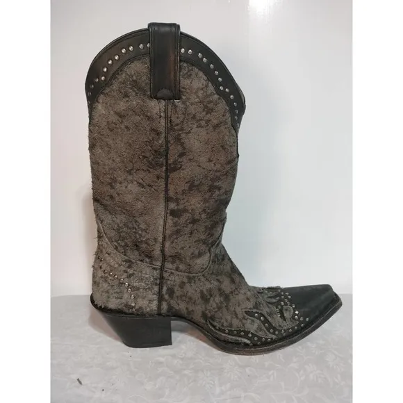 Harley-Davidson Jessa gray leather nickle studs cowboy riding boots woman 8B