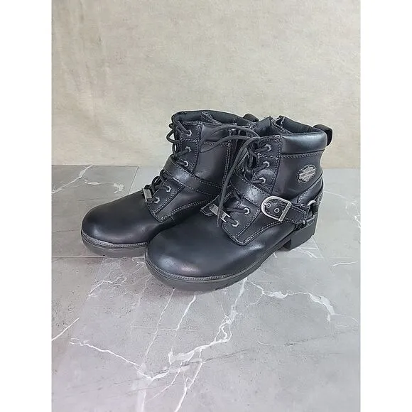 Harley Davidson Leather‎ Boots Lace Up Women Tegan D84424 Black Size 9.5 Buckle