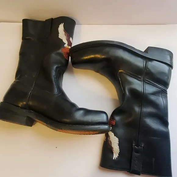 Harley davidson men riding boots. Sz 10. Oil resistant. Black embroidery eagle