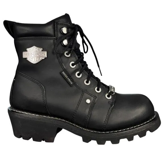 Harley Davidson Mens Black Leather Waterproof Biker Moto Boots Size US 8.5