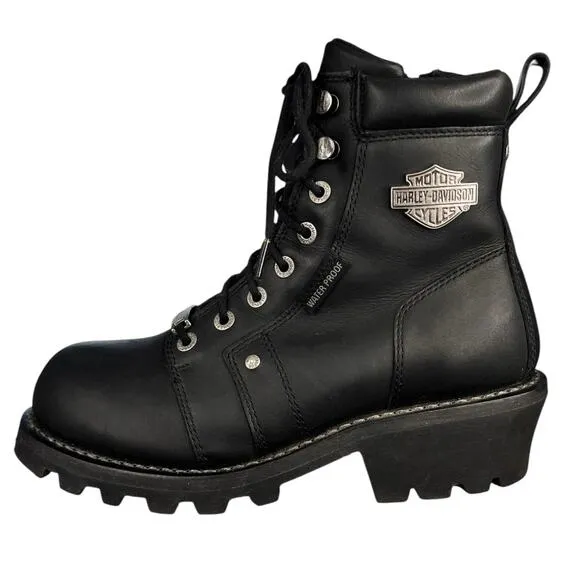 Harley Davidson Mens Black Leather Waterproof Biker Moto Boots Size US 8.5