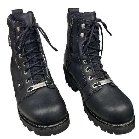 Harley Davidson Mens Black Leather Waterproof Biker Moto Boots Size US 8.5