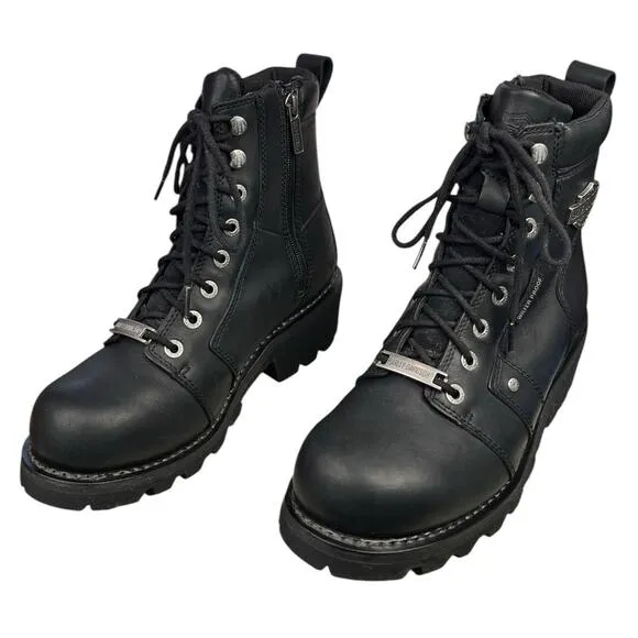 Harley Davidson Mens Black Leather Waterproof Biker Moto Boots Size US 8.5
