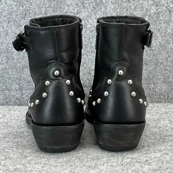 Harley Davidson Moto Black Leather Studded Side ZIp Square Toe Boots Women 7.5