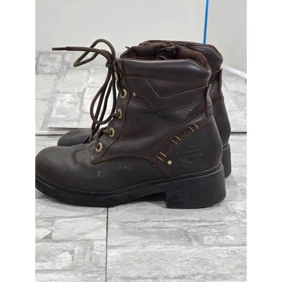 Harley Davidson Motorcycles Ankle Boots Brown‎ Women's 6 Lace Up Zipper 83531