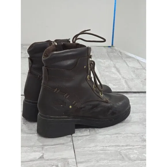 Harley Davidson Motorcycles Ankle Boots Brown‎ Women's 6 Lace Up Zipper 83531