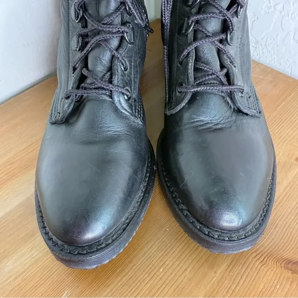 Harley-Davidson Vintage 90s Black Leather Lace Up Combat Moto Boots Women Size 7