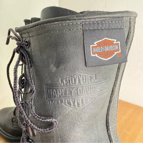 Harley-Davidson Vintage 90s Black Leather Lace Up Combat Moto Boots Women Size 7