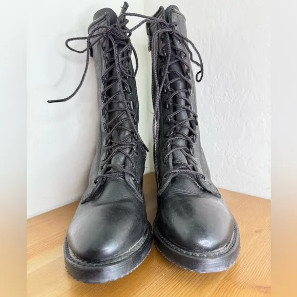 Harley-Davidson Vintage 90s Black Leather Lace Up Combat Moto Boots Women Size 7