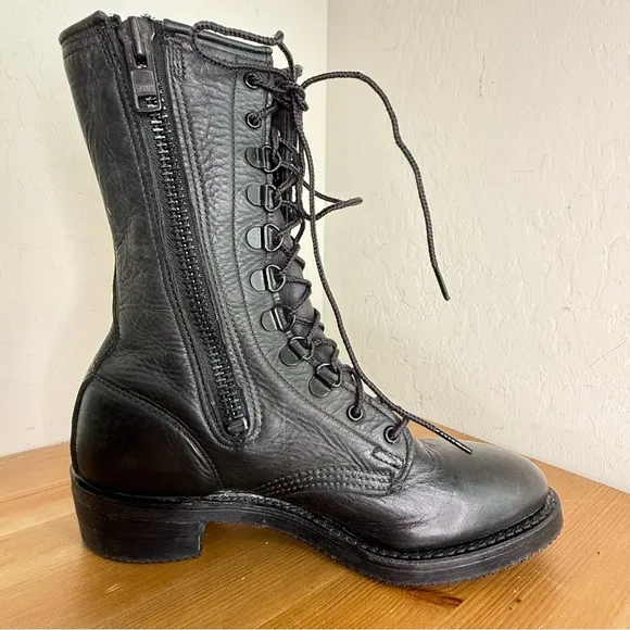 Harley-Davidson Vintage 90s Black Leather Lace Up Combat Moto Boots Women Size 7