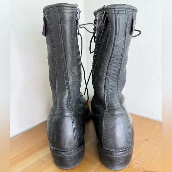 Harley-Davidson Vintage 90s Black Leather Lace Up Combat Moto Boots Women Size 7