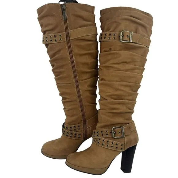 Harley Davidson Women Sz 6.5 Maribel Suede Leather Tall Slouch Heeled Zip Boots